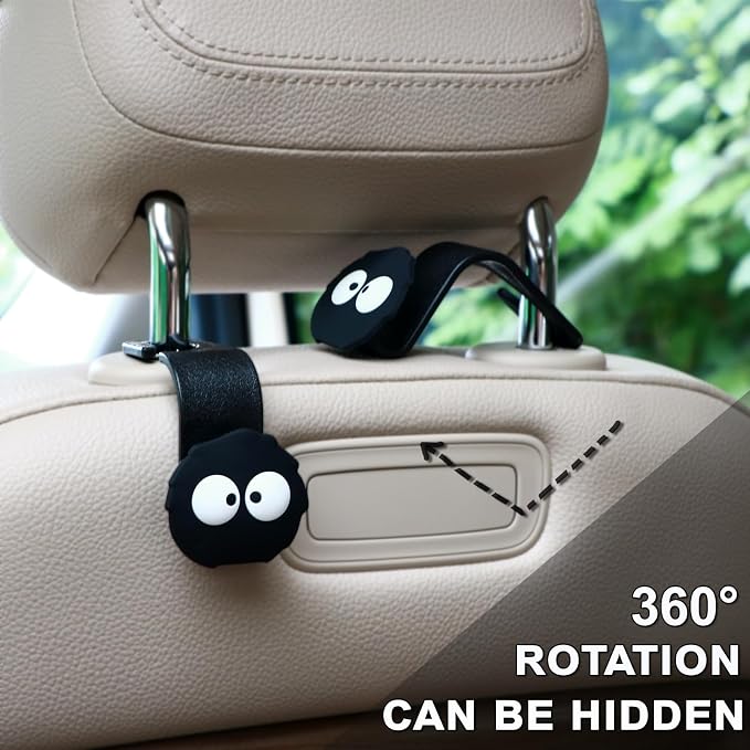 Black Cartoon Soot Sprite Car Bag Hooks, 2 Pack | Seat Headrest Hook,360° Rotation, 44LBS Heavy Duty,Universal Car Purse Hook Vehicle Hanger,Kawaii Car Accessories - Image 3