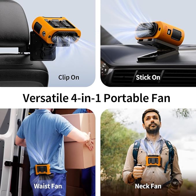 Socool 14500mAh Portable Car Fan Rechargeable Battery Opearated, Clip on Car Seat Headrest 360 Rotatable, 5-Speed Backseat Fans for Baby Rear Facing Cooling with Dual Air Outlets for SUV RV Truck - Image 7