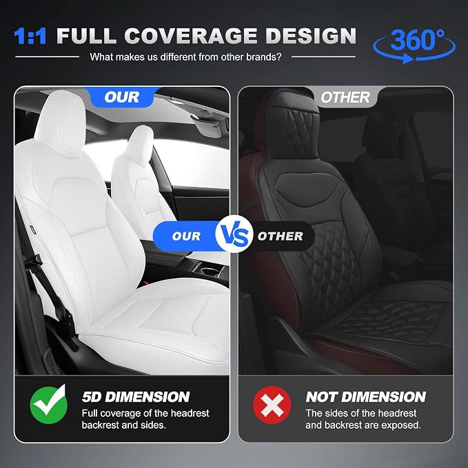 AOMSAZTO Seat Cover for Tesla Model 3 2024-2025(Not Performance) | Faux Leather,Waterproof,Airbag Compatible,5-Pieces Set with Seatbelt,Steering Wheel Covers,Side Bolster Cover&Headrests-Black - Image 4