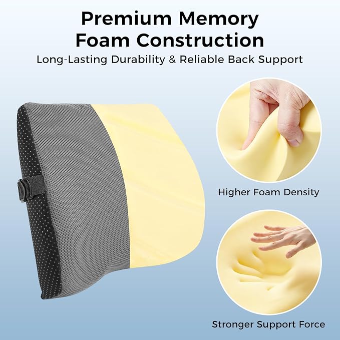 Lumbar Support Pillow for Car & Office Chair - High-Density Memory Foam Back Cushion for Sciatica & Lower Back Pain Relief - Non-Slip Support for Long Commutes & Desk Workers (Gray) - Image 5