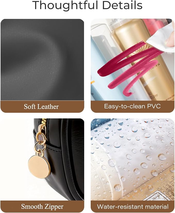 3-Piece Travel Clear Makeup Bag Set, Small Large Clear Cosemetic Bag with Makeup Brush Bag Waterproof Makeup Pouch with Zipper Toiletry Bags For Traveling Car Accessories for Women (Black Set) - Image 6