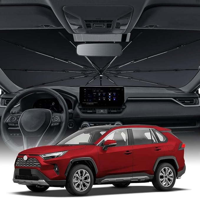Zanch Upgrade Windshield Sun Shade, Custom Fit for Toyota RAV4 2019-2025 [Titanium-Silver Reflective Coating] Blocks 99% UV & Heat, Sunshade Umbrella for RAV4 2019 2020 2021 2022 2023 2024 2025 by Zanch