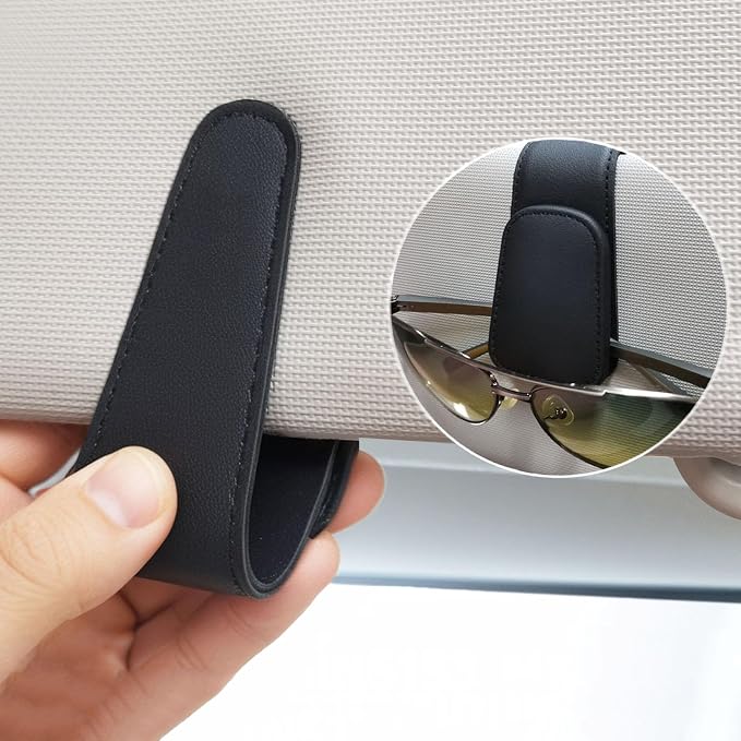 EldHus Sunglass Holder for Car Visor - 2 Pack Magnetic Car Glasses Holder Clip, Leather Eyeglass Holder for Car, Universal Vehicle Sunglasses Hanger Eyeglasses Mount, Black - Image 5