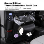 Universal Premium Leather Foldable Car Backseat Organizer with Table Tray, Car Seat Back Protector with Garbage Bag Touch Screen Pad Holder, Car Kick Mats with Tissue Box (Black) - Image 5
