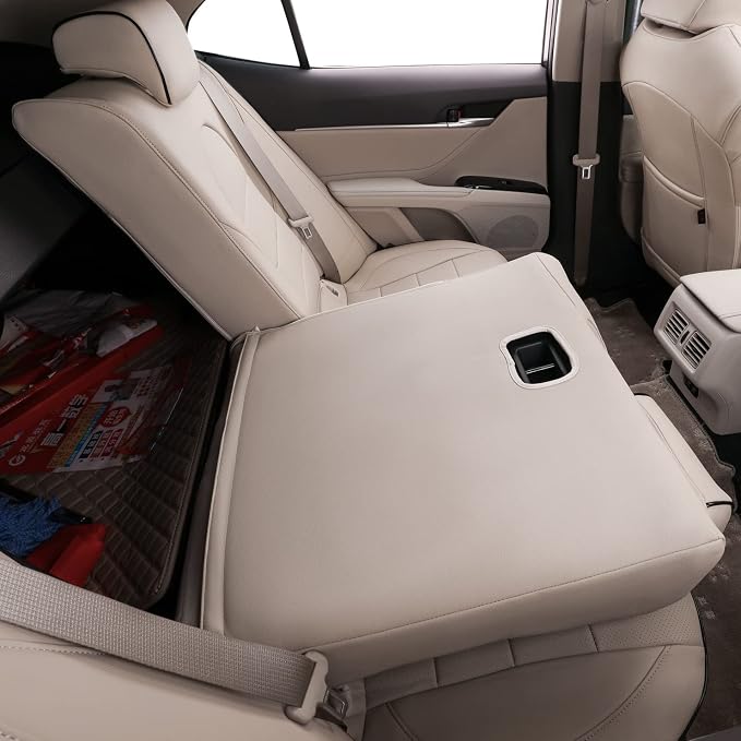 EKR Car Seat Covers for Toyota Camry 2018-2024 (Hybrid),Full Set | Custom Fit for Toyota Camry 2018-2024 XLE/XSE,Airbag Compatible,Waterproof Pet-resistant-Faux Leather(Beige) - Image 4