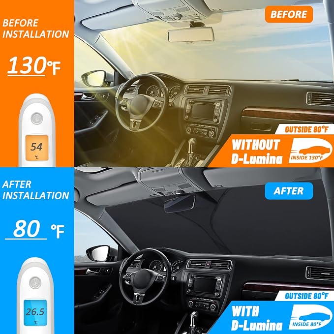 D-Lumina Windshield Sun Shade for 2014-2018 Chevy Silverado Crewcab Regularcab Extendedcab, Front Window Sunshade Sun Visor Protector Block UV Rays Heat, Foldable 2 Layers 210T Material - Image 3