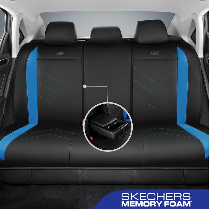 Skechers Car Seat Covers,Luxury Faux Leather Seat Covers,Waterproof Anti Slip Car Seat ProtectorFull Set,Car Accessories Airbag Universal Fit for Most Cars,Vans,Trucks,SUV,Blue - Image 3