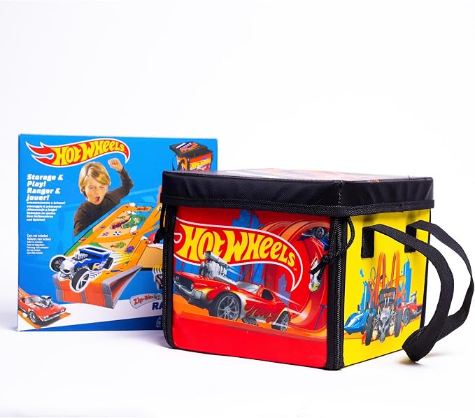 Hot Wheels ZipBin - Car Storage Box & Playmat with Ramp, Kids 3+ | Unzips to 21x21 in Racetrack Mat, Portable Travel Case for Toy Cars, Compact 8x8x7 in Bin, Suitable for Kids Ages 3+ - Image 6