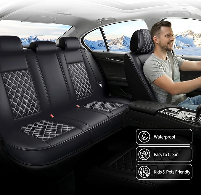 Fit Canyon Car Seat Covers for GMC Canyon 2015-2025 2026 - Luxury Leather, Anti-Slip, All-Weather Seat Cushions, Waterproof & Breathable, Airbag Compatible, Full 5-Seat Set (Whiteline) - Image 5