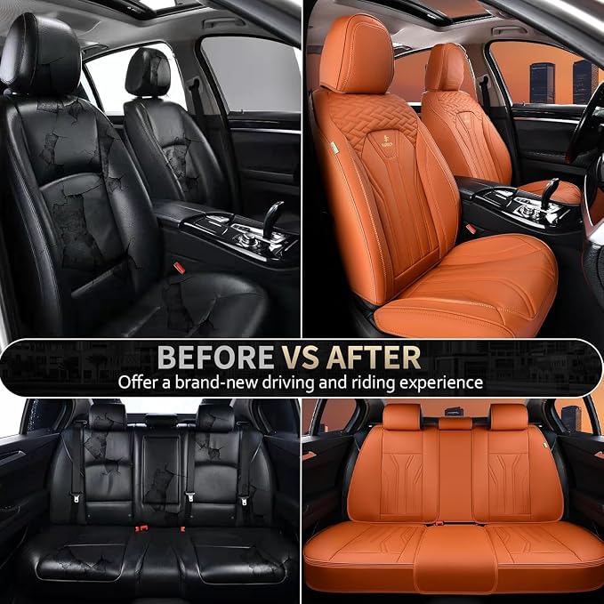 Car Seat Covers Full Set Orange Seat Cover Front Seats and Back Leather Seat Covers for Cars Waterproof Car Seat Cushion Universal Car Seat Protector Fit for Most Cars Trucks SUVs - Image 9