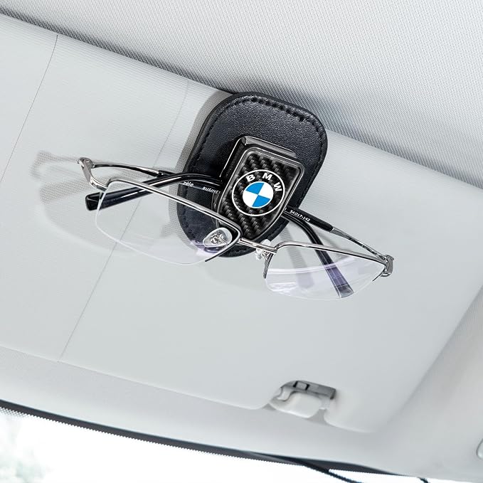 Sunglasses Holder, Leather Glasses Holders Compatible with BMW Series Car Sun Visor, Eyeglasses Hanger and Ticket Card Clip Eyeglasses Mount for Car, for Accessories, Black - Image 5