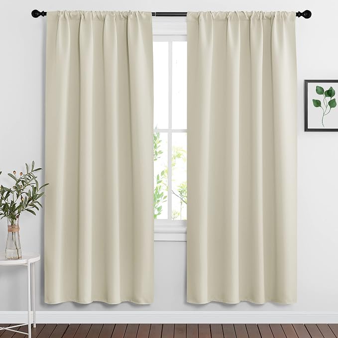 RYB HOME Curtains for Bedroom Living Room Nursery Office 63 inches Long | Room Darkening, Thermal Insulated, Privacy Protection, Rod Pocket, Drapes for Office Home Theater, W42 x L63, Beige, 2 Panels by RYBHOME
