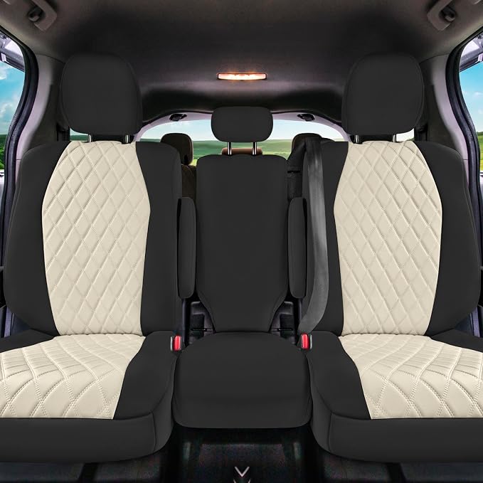 FH Group Custom Fit Car Seat Covers Specifically Made for Toyota Sienna 2011-2020, Car Seat Cover 2nd Row Set, 8 Seater Automotive Seat Covers in Beige Neoprene, Waterproof and Washable Seat Covers - Image 4