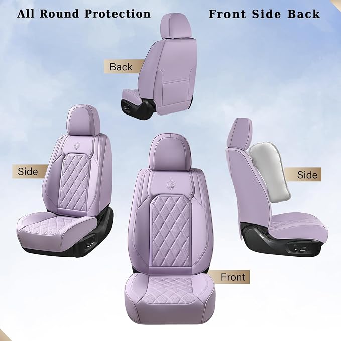 Coverado Car Seat Cover Front Seats, 2-Pack Luxury Faux Leather Seat Covers, Purple Car Seat Cover, Waterproof Car Seat Protectors, Driver Front Seat Cover Universal Fit for Most Cars, Purple - Image 5