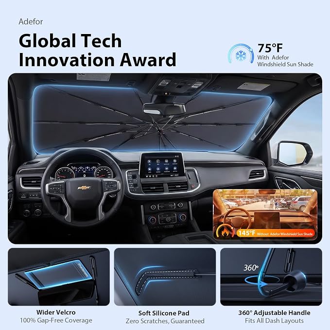 2026 Upgraded Windshield Sun Shade Umbrella for Chevrolet Colorado [Precision Custom Fit, Superior UV & Heat Block] Cooling Tech Fabric, Durable Foldable with Storage Bag, Fits 2004-2012, 2015-2026 - Image 5