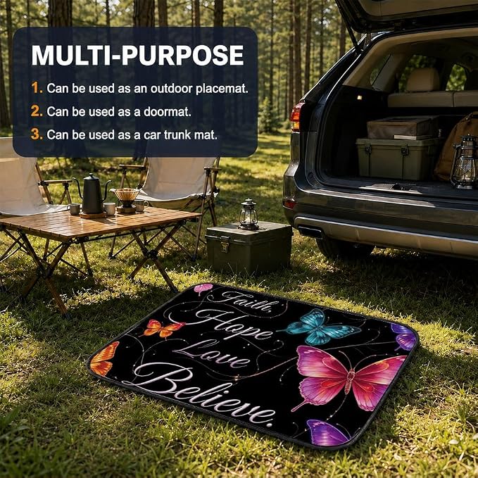 Car Trunk Mat for SUV, 31"x47" Cute Faith Butterfly Cargo Liner Protector | All Weather Universal Cargo Liners for Dogs, Car Accessory for SUVs/Sedan/Wagons, Durable Non-Slip Washable Rear Cargo Mat - Image 5