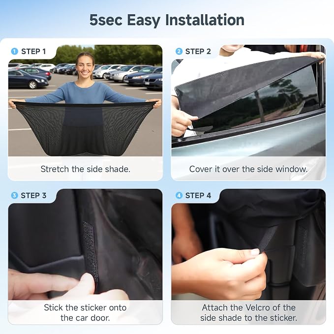 [2026 Upgraded] DMJN Car Window Shades for Baby, 100% UV & Sun Block Car Side Windows Covers Sun Shades for Baby in Car, Easy-Install Nano Ice-Crystal Coating Universal Fit, 2 Packs - Image 7