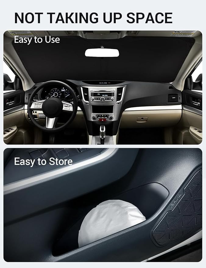 Proadsy Custom Fit Car Windshield Sun Shade for 2010-2014 Subaru Outback | 240T Heat Shield, Drops Temp 54°F, Blocks 99% UV, Prevents Dashboard Cracking, Summer Parking & Beach Trips, Easy Twist-Fold - Image 9