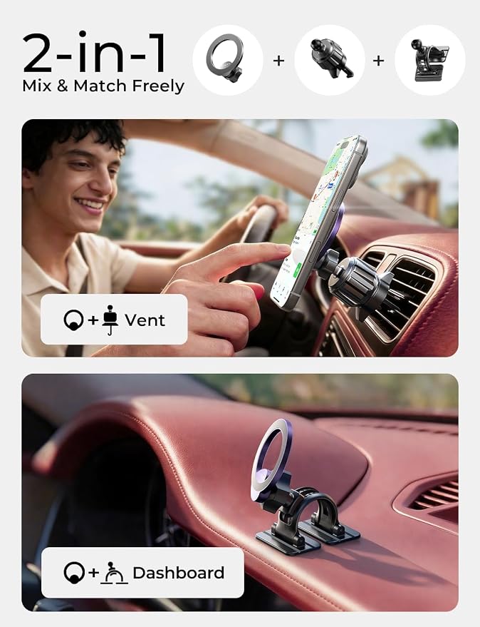 LISEN for MagSafe Car Mount,Car Accessories for Women Men [2025 Ultra] Magnetic Phone Holder for Car 360 Dashboard Vent Phone Mount for Car Organization iPhone 16 15 14 13 12 Pro Plus Mini,Purple - Image 3
