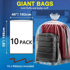 10 Pack 40” x 58” Extra Large Clear Plastic Storage Bags for Luggage Cover | 2 Mil Storage Bags Ideal for Car Seats, Suitcases, Strollers, Small Bikes, Attic Storage, Clothes, Xmas Trees, (with 10 Ties) - Image 2