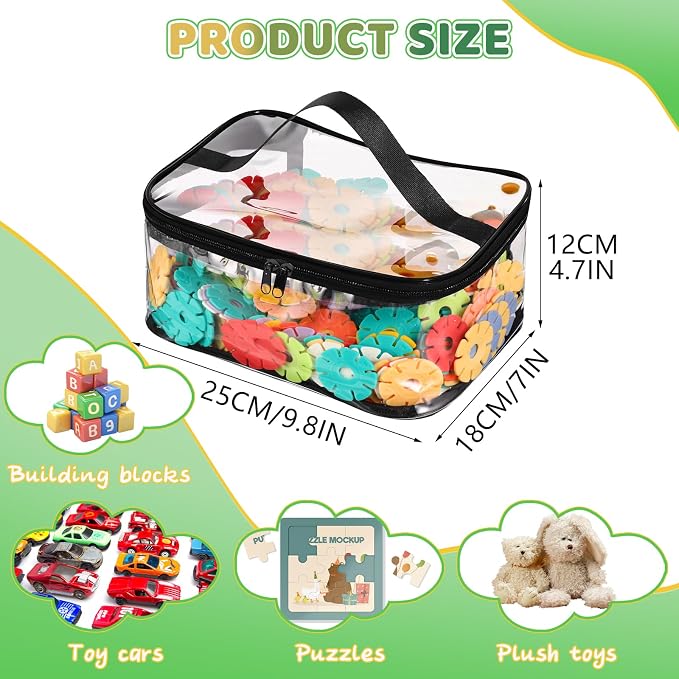 6 Pack Clear Toy Storage Bags, PVC Waterproof Toy Organizer, Black | Waterproof PVC, Transparent View, Reusable Zip Bags, Label Tags, for Blocks, Puzzles, Board Games, Travel and Home Storage - Image 2