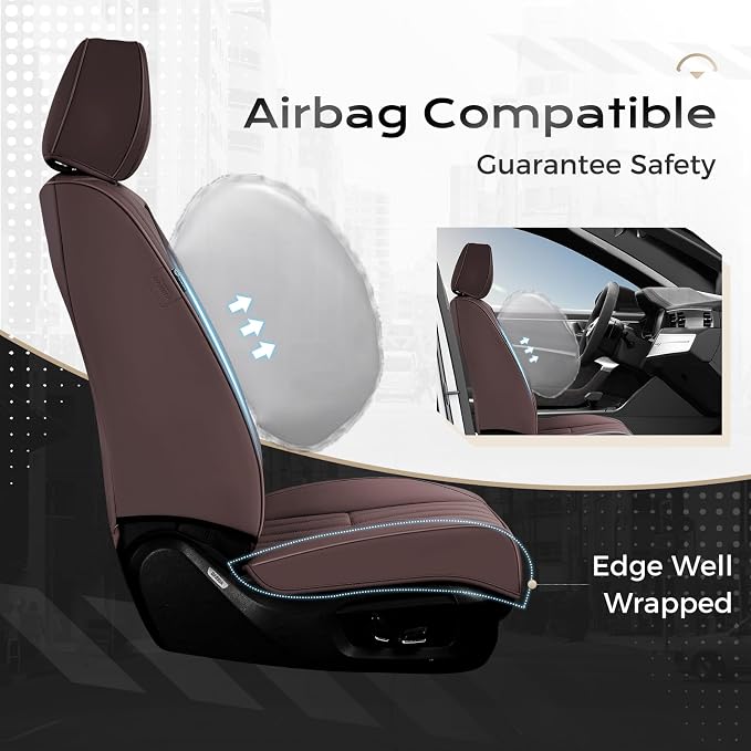 Coverado Car Seat Covers Front Seats, Seat Covers for Cars, Car Seat Protector, 2-Pack Car Seat Cushion Nappa Leather, Waterproof Seat Covers Carseat Cover Universal Fit for Most Cars Trucks(Coffee) - Image 3