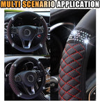 JOYCOURT 15 Inch Bling Soft Leather Car Steering Wheel Cover, Black Red | Colorful Rhinestones Design, Auto Elastic Protector for Women Girls, Crystal Diamond Car Accessories for Most Cars, SUVs - Image 6