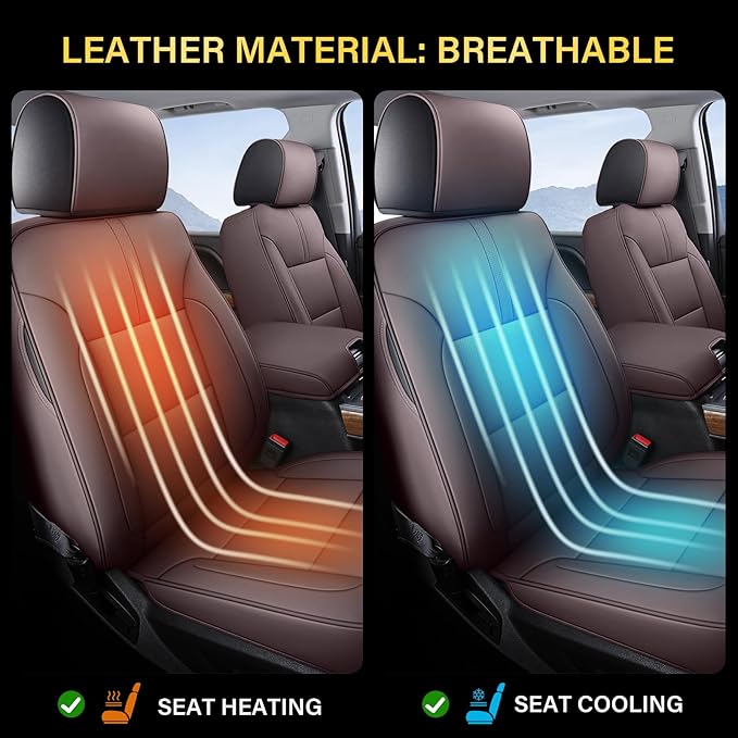 Coverado Chevy Silverado Seat Covers, Leather Car Seat Covers Custom Fit for Chevy Silverado GMC Sierra 2014-2018 1500, 2015-2019 2500HD 3500HD (Full Set, Brown) - Image 6