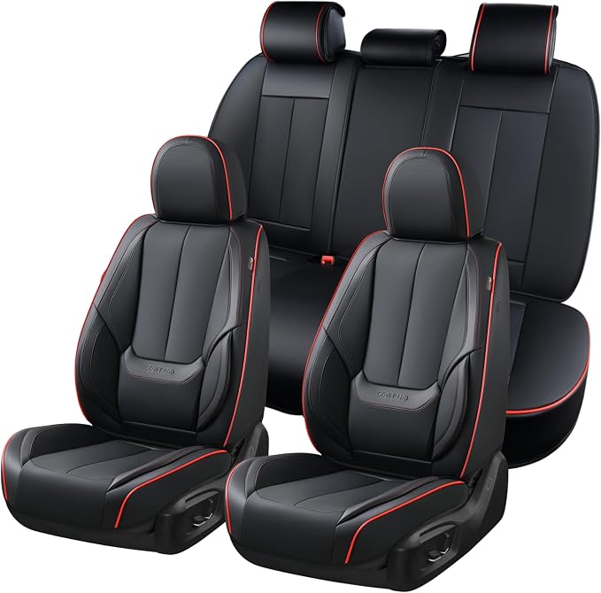 Coverado Car Seat Covers Full Set, Seat Covers for Cars, Black Car Seat Covers Front Seats and Back Car Seat Protector Waterproof, Leather Car Seat Cushion Universal Fit for Most Cars Blue by COVERADOAUTO