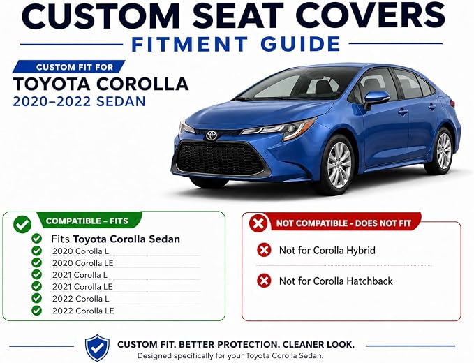 redblue Custom Fit Toyota Corolla Seat Covers for 2020-2022 L/LE | Black and Gray leather Seat Covers Full Set, Fit 2020 2021 2022 corolla L LE, Front and Rear Car Seat Cover - Image 8