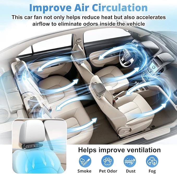 USB Car Seat Fan for Backseat - 3 Speeds (No Battery, Not Rechargeable) | Quiet Mini Portable Neck Fan for Car Accessories, Cooling Fans for Baby Kids Rear Facing, Carseat Fan for Jeep SUV Van Truck - Image 8