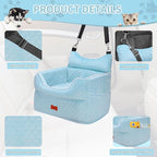 Dog Car Seat for Small Dogs Up to 25 lbs with 6-Inch Memory Foam Cushion | Elevated Booster Seat with Safety Belts, Storage Pockets and Removable Washable Cover for Front or Back Seats, Blue - Image 4