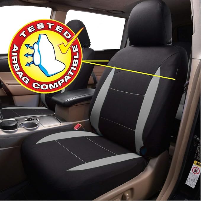 Flying Banner Car Seat Covers Front Seats Rear Bench Polyester car seat Protectors Easy installations Rear Bench Split Classic man Lady Truck (Full Set - Low Back, Black Gray) - Image 2