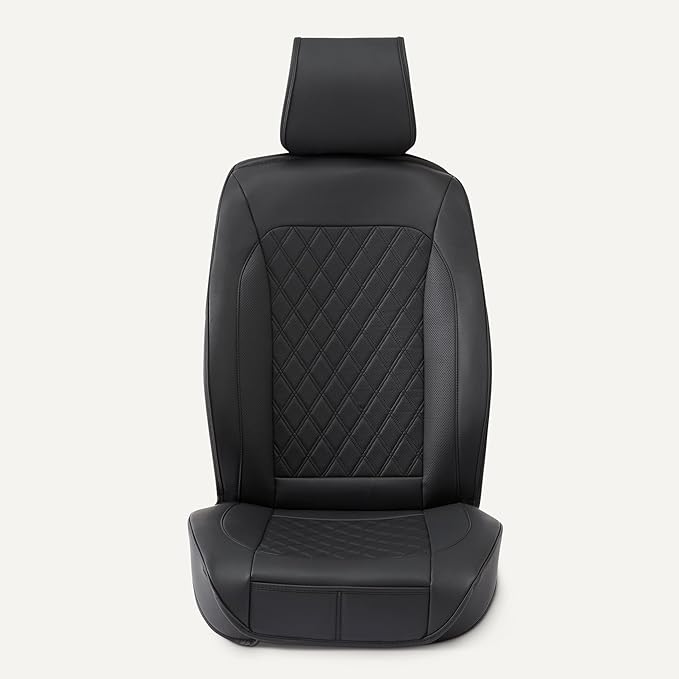 Amazon Basics Front Car Seat Covers, Breathable Faux Leather, Universal Fit, Black, 2-Pack - Image 3