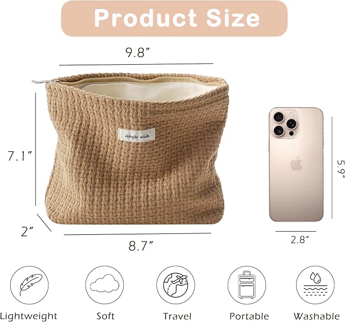 RSRSLEII Woven Travel Makeup Bag, Cute Travel Toiletry Bag(08Brown Weaving) | Aesthetic Portable Cosmetic Bag with Canvas Lining, Coquette Makeup Pouch, Skincare Bag Car Storage Bag for Women and Girls - Image 2