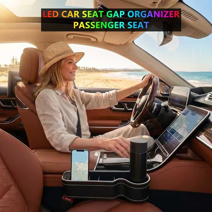 7 Color Led Car Seat Gap Filler Organizer Car Seat Pocket Gap Filler with USB+C Fast Charger,Car Gap Organizer Storage 2023 Console Side Seat Gap Filler fit for Passenger Side(Black-passenger side) | USB & Type C Fast Charging,Console Side Organizer Cu... - Image 2