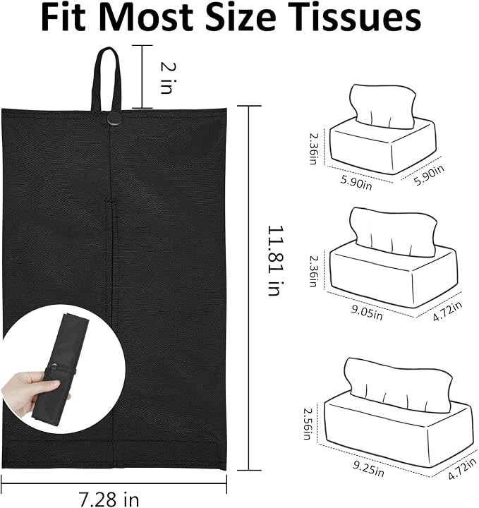kakaforsa Black Toilet Paper Holder Travel Napkin Holder Reusable Tissue Holder Cloth Tissue Box Cloth Cover Hang Paper Towel Holder Tissue Box Cover Tissue Holder for Car Home Office Desk - Image 2