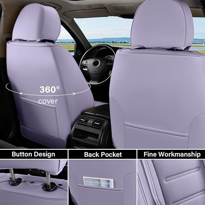 Coverado Car Seat Covers, Front Covers for Cars, Car Seat Cover Front Seats, Car Seat Protector Waterproof, Leather Car Seat Cushion, Universal Interior Covers Seat Protectors for Most Cars Purple - Image 3