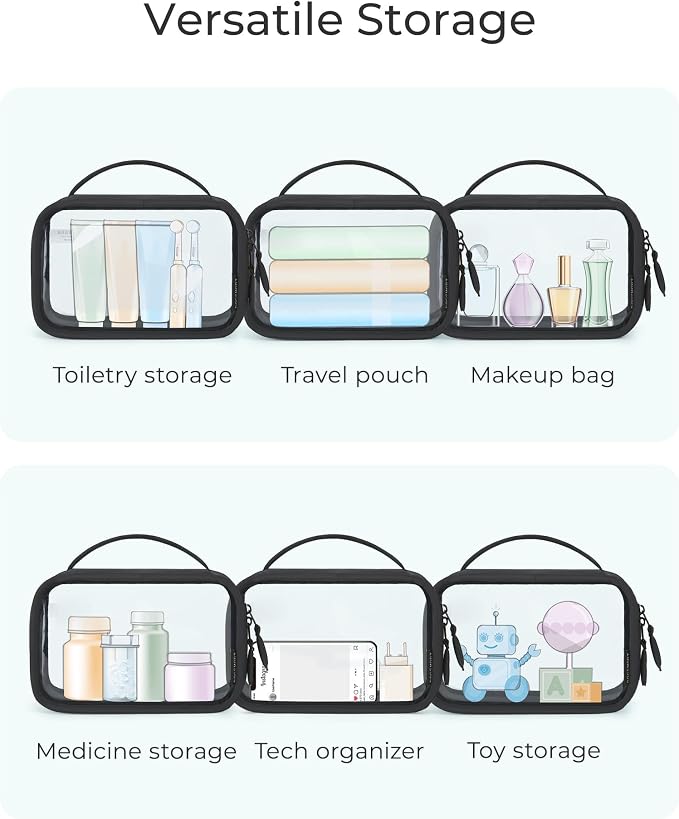 BAGSMART Double Layer Clear Makeup Bag, TSA-Approved Toiletry Bag, Large Opening with Handle, Cute Water-Resistant Travel Cosmetic Bag with Double Zipper for Car Essentials(Pink) - Image 4