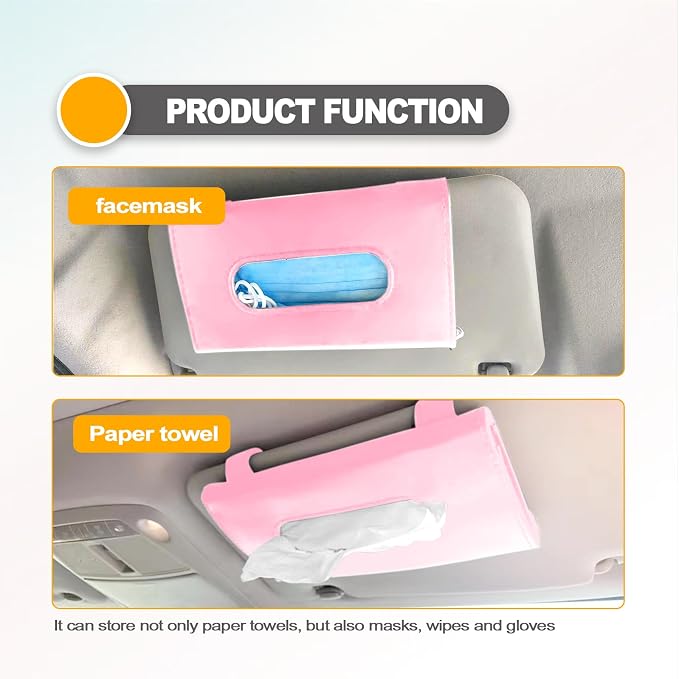 Premium PU Leather Car Tissue Holder Visor for Universal Auto,Tissue Case Holder Seat Back with Tissue Refill, Car Tissue Holder (Pink) - Image 5