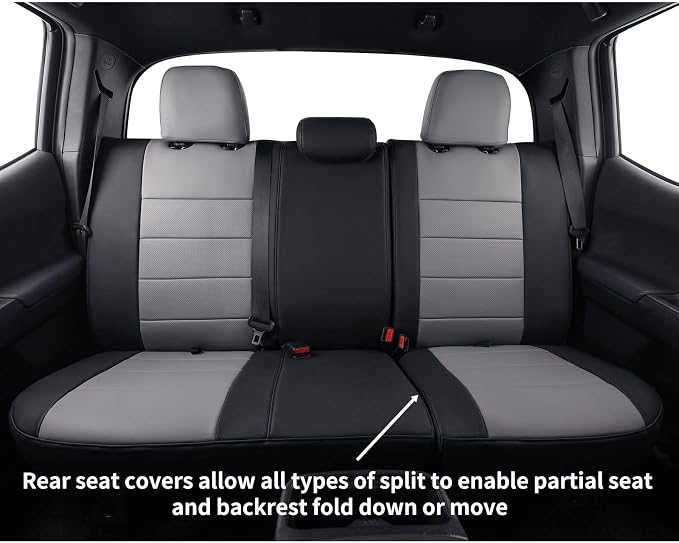 Tacoma Leather Seat Covers Custom Fit for 2024-2026 Toyota Tacoma Hybrid TRD Sport,TRD Off-Road,Limited,Trailhunter,Fully Covered,Luxury Waterproof Car Seat Protector (Full Set,Black/Gray) - Image 6