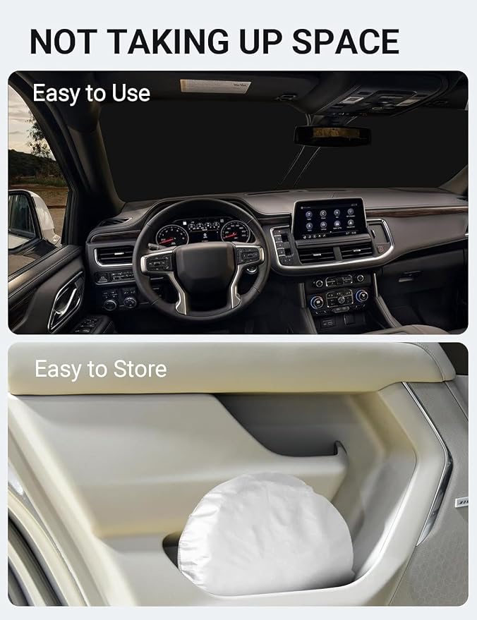 Proadsy Custom Fit Car Windshield Sun Shade for 2021-2026 Chevrolet Tahoe | 240T Heat Shield, Drops Temp 54°F, Blocks 99% UV, Prevents Dashboard Cracking, Summer Parking & Beach Trips, Easy Twist-Fold - Image 9