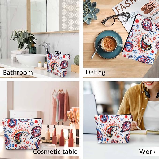 Paisley Floral Makeup Organizer Bag Cosmetic Bag For Men Women, Abstract Mexico Tribal Floral Paisley Travel Toiletry Bag Flax Makeup Bags Purse Business Makeup Pouch For Toiletries Cosmetics - Image 6