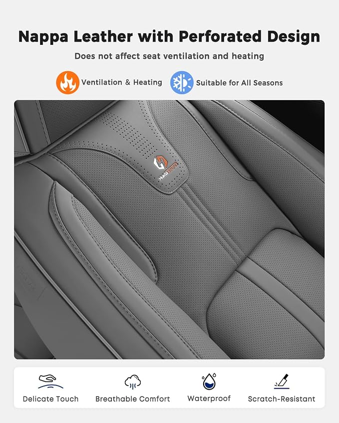 Huidasource Gray Back Seat Cover Luxury Nappa Leather, Rear Seat Cover with Velcro Adjustable, Ventilation Holes, Child Safety Seats, Back Seat Car Cover Universal Fit for Most Cars SUV Trucks, Gray - Image 5
