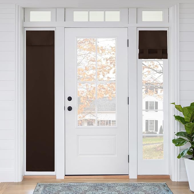 RYB HOME Sidelight Curtains for Front Door, Skinny Narrow Window Curtains | Entry Glass Door Cover, Renter Friendly Blackout Curtains, Adhesive No Drill, Wide 12 inch x Long 69 inch, Brown, 1 Panel by RYBHOME