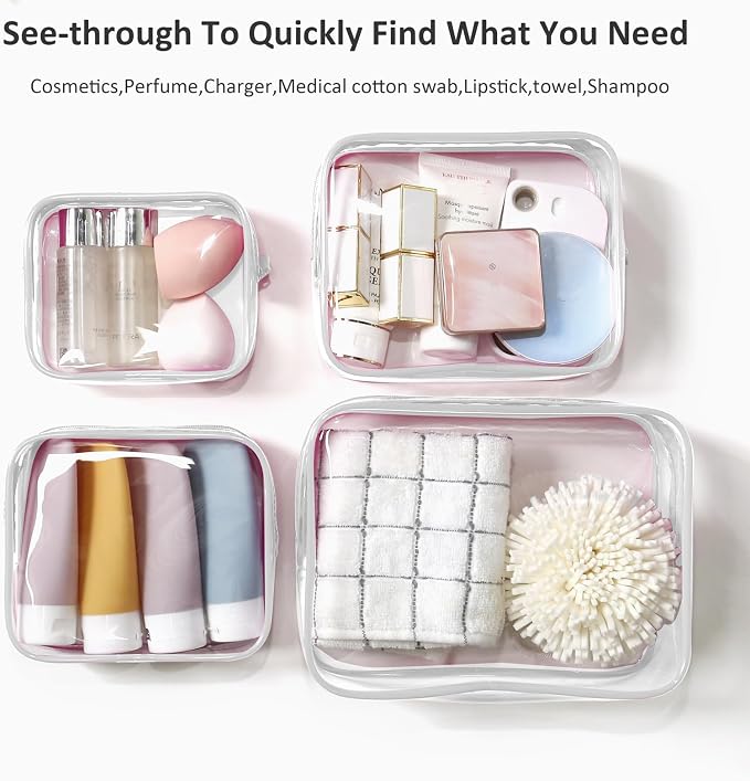 4 Pack Clear Makeup Bags, TSA Approved Toiletry Bag Car Organizer Travel Cosmetic Case Portable Travel Essentials Bags for Toiletries Clear Summer Beach Bag Carry on Airport Airline Compliant Bag - Image 2