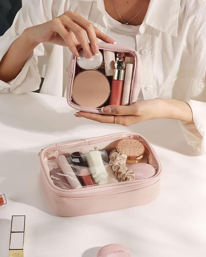 Mini Makeup Bag with Small Cosmetic Bag Travel Essentials Organizers,TSA Approved Toiletry Bag Makeup Pouch Clear Cosmetic Bags for Women,Pink - Image 4