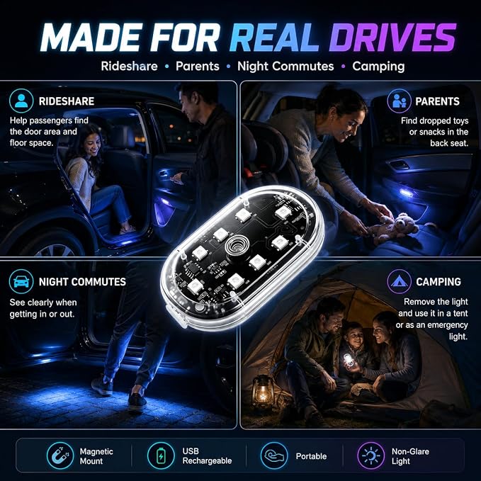 8PCS Magnetic Wireless Interior Car Lights, 8 Colors RGB Ambient Nightlight | LED Rechargeable Strobe Lighting with Remote & Touch Control, Vehicle Decor for Footwell Door Dash Glove Box – Car Truck SUV - Image 4