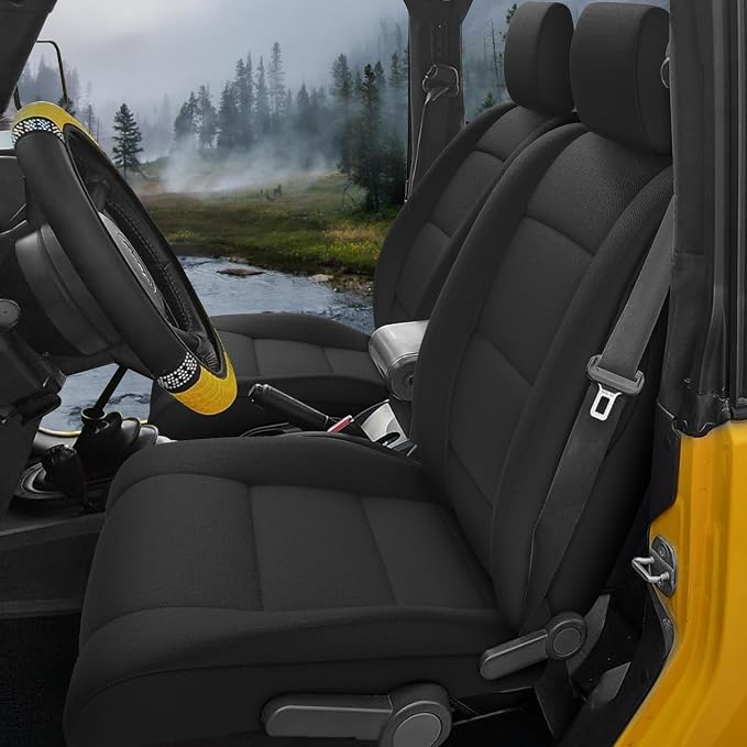 GIANT PANDA Neoprene Seat Covers for Jeep Wrangler JK 4-Door (2007), Neoprene UV&Waterproof, Foam Padded Wrangler Seat Covers 4-Door Full Set(Black) - Image 7