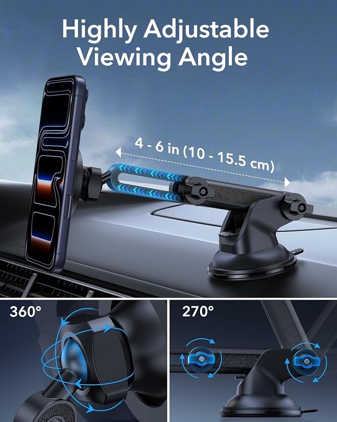 ESR for MagSafe Car Mount, Suction Cup Car Phone Holder for iPhone 17-12 | Vacuum Dashboard Magnetic Car Phone Holder for Car, for Smaung/Google, Car Accessories, Charging Not Supported, Metallic Grey - Image 6
